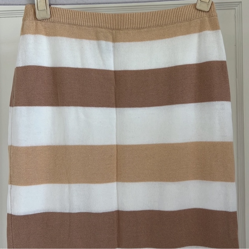 ❌SOLD❌ Sabo Skirt Leti Tan Brown White Long Knit Cotton Maxi Pencil Stripe Skirt - Picture 3 of 10